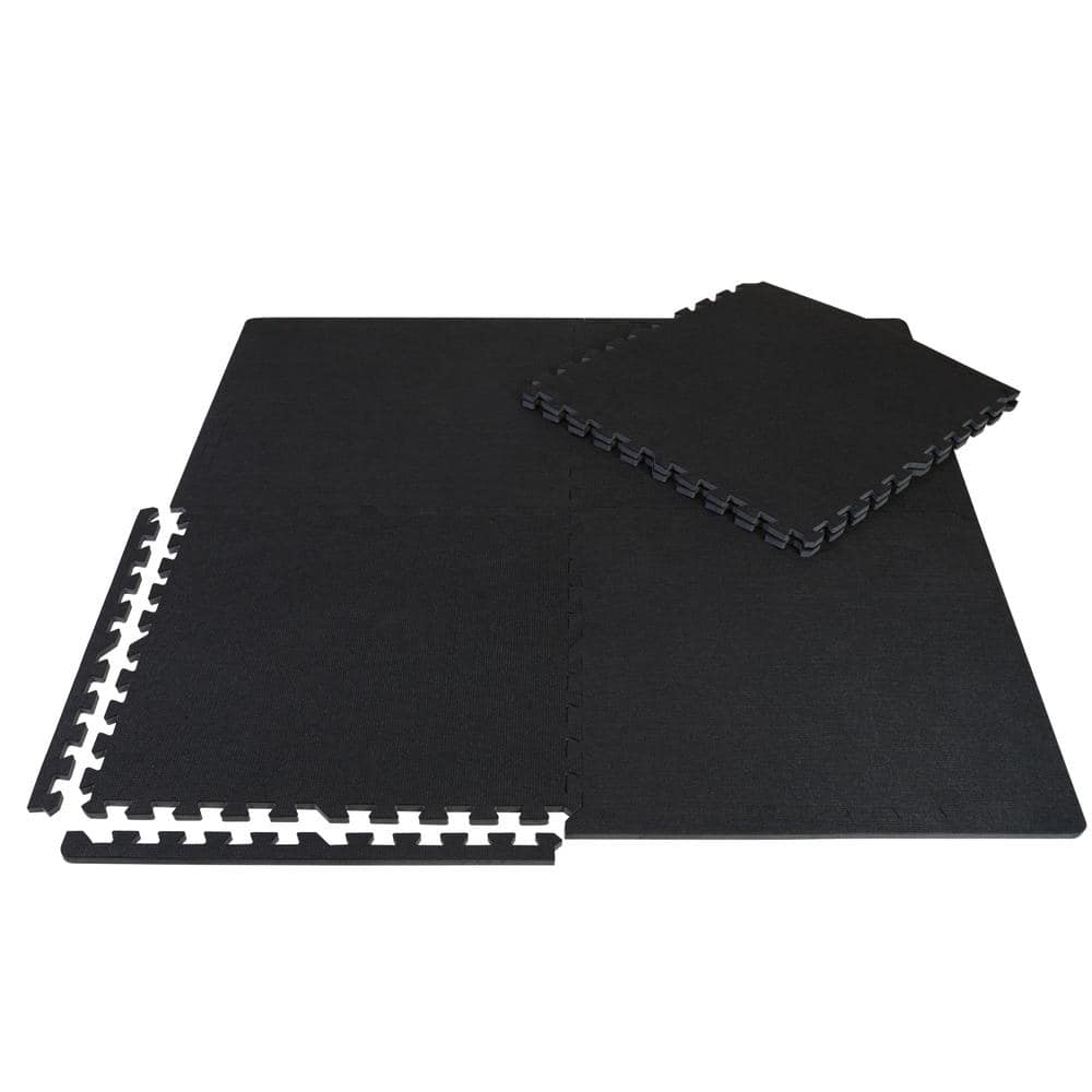 CAP Black Carpet Texture Top 24 in. x 24 in. x 12 mm Interlocking Tiles for Home Gym Kids Room and Living Room (24 sq. ft.)