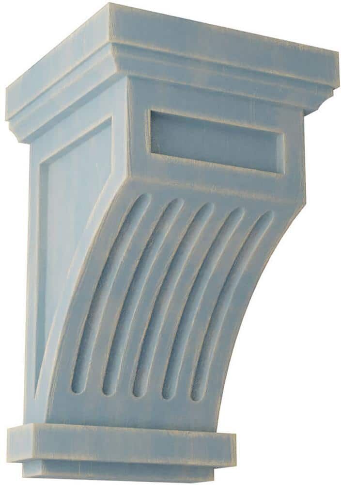 Ekena Millwork 4-1/4 in. x 7 in. x 4-1/4 in. Driftwood Blue Fluted Wood Vintage Decor Corbel