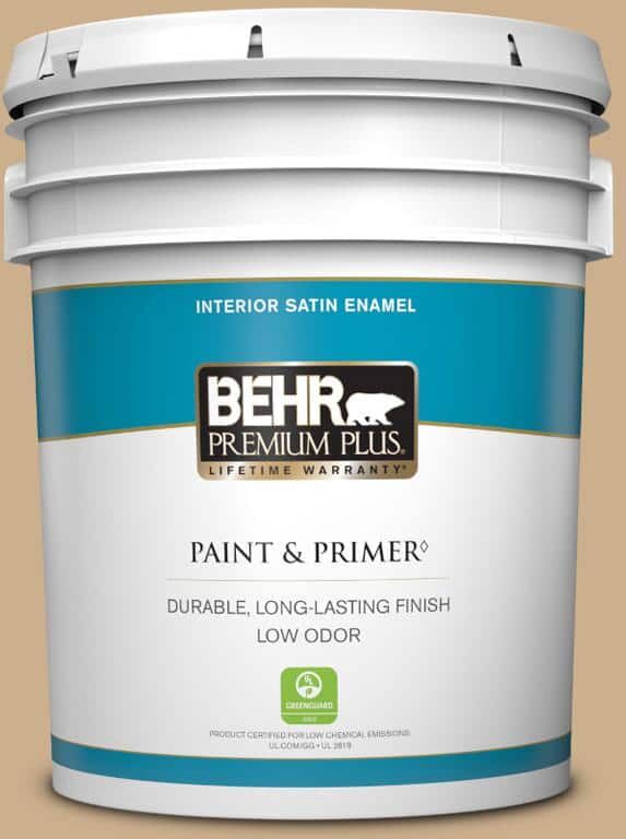 BEHR PREMIUM PLUS 5 gal. #PPU7-20 Raffia Ribbon Satin Enamel Low Odor Interior Paint & Primer