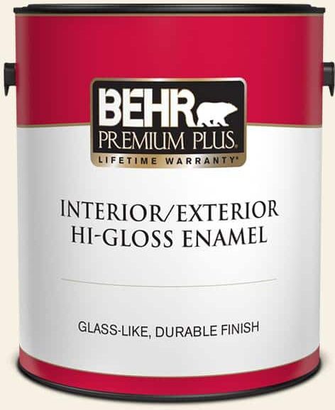 BEHR PREMIUM PLUS 1 gal. #OR-W14 White Veil Hi-Gloss Enamel Interior/Exterior Paint