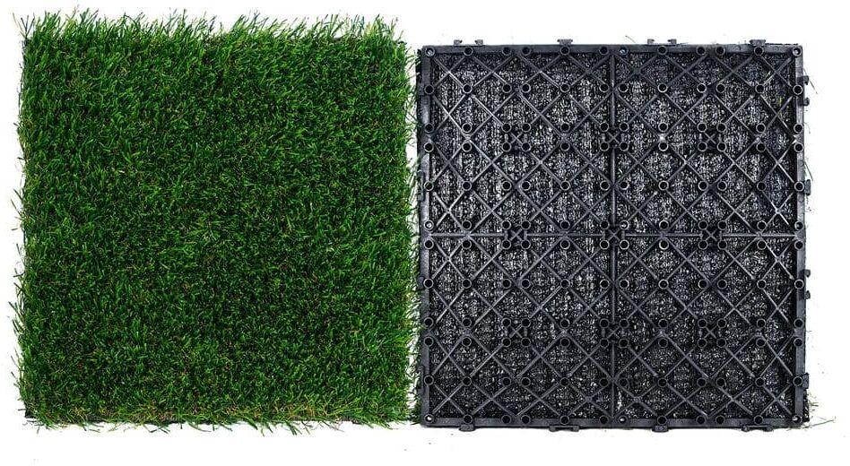 VEVOR Artificial Grass Tiles Turf Deck Set 12 x 12 in. Synthetic Fake Grass Artificial Grass Interlocking Tiles (9 Pack) Green