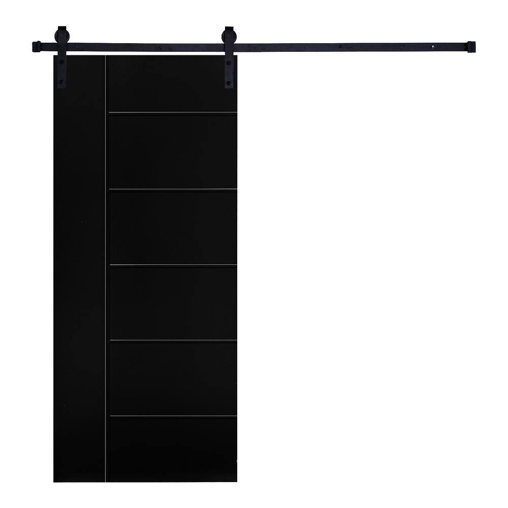 AIOPOP HOME Modern Melrose Designed 80 in. x 42 in. Panel Black Painted MDF Sliding Barn Door with Hardware Kit