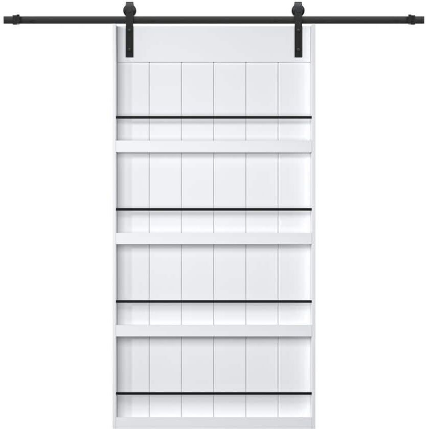 ARK DESIGN 42 in. x 84 in. White Primed Composite MDF Shelves Sliding Barn Door with Hardware Kit