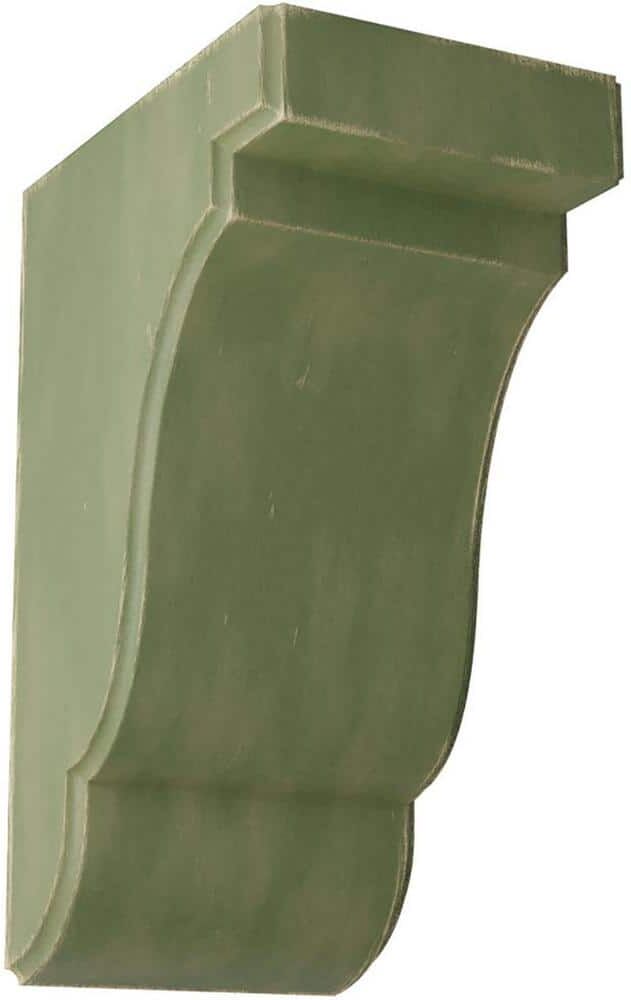 Ekena Millwork 3-1/2 in. x 7-1/2 in. x 5 in. Restoration Green Bedford Wood Vintage Decor Bracket