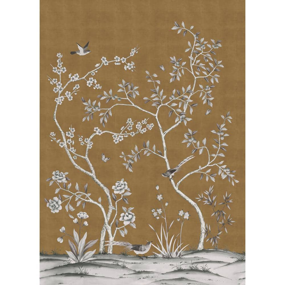 Tempaper Chinoiserie Garden Antique Metallic Gold Removable Peel and Stick Vinyl Wall Mural, 108 in. x 78 in.