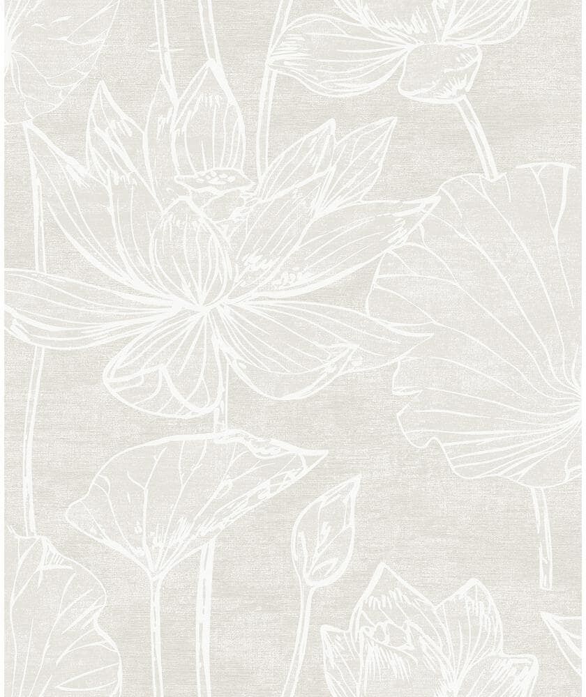 Seabrook Designs 57.5 sq. ft. Antique Pearl Water Lilies Nonwoven Paper Unpasted Wallpaper Roll