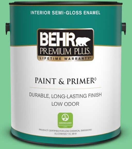 BEHR PREMIUM PLUS 1 gal. #460B-4 Garden Glow Semi-Gloss Enamel Low Odor Interior Paint & Primer