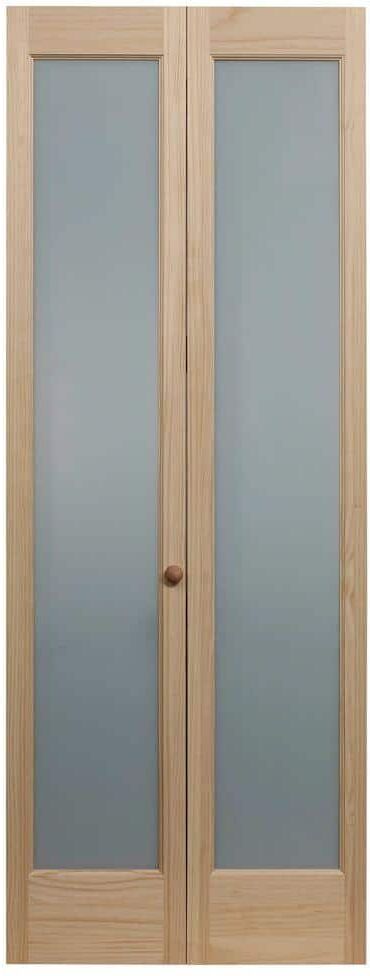 Pinecroft 36 in. x 80 in. Full Frosted Glass 1-Lite Pine Wood Interior Bi-Fold Door