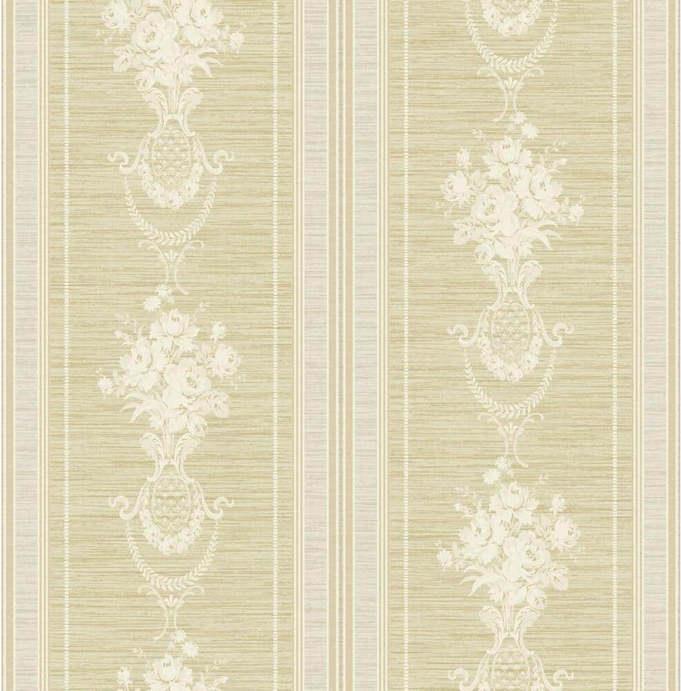 CASA MIA Floral Cameo Stripe Beige Paper Non - Pasted Strippable Wallpaper Roll (Cover56.05 sq. ft.)