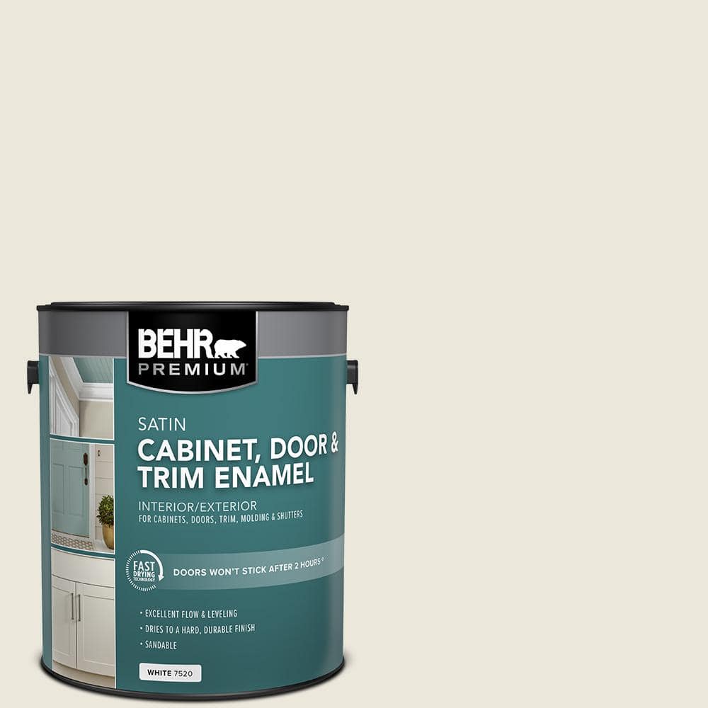 BEHR PREMIUM 1 gal. #BXC-32 Picket Fence White Satin Enamel Interior/Exterior Cabinet, Door & Trim Paint
