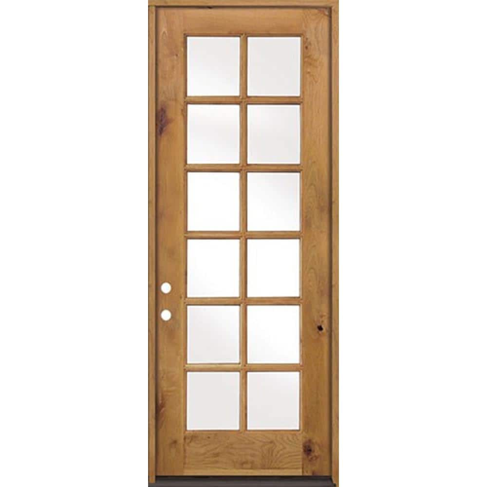 Krosswood Doors 36 in. x 96 in. Classic French Alder 12-Lite Clear Low-E Glass Right-Hand Unfinished Wood Exterior Prehung Front Door