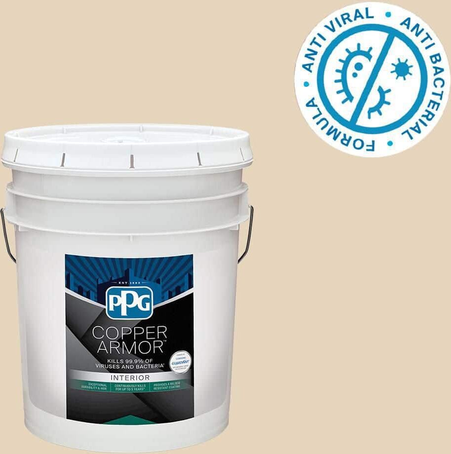 COPPER ARMOR 5 gal. PPG14-19 Alpaca Wool Semi-Gloss Antiviral and Antibacterial Interior Paint with Primer