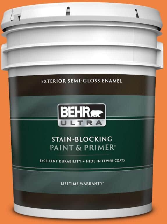 BEHR ULTRA 5 gal. #P220-7 Construction Zone Semi-Gloss Enamel Exterior Paint & Primer