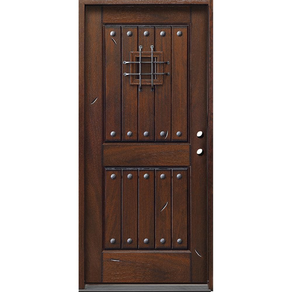 Main Door Rustic Mahogany Type 36 in. x 80 in. 2-Panel Left-Hand/Inswing Antique Distressed Wood Prehung Front Door