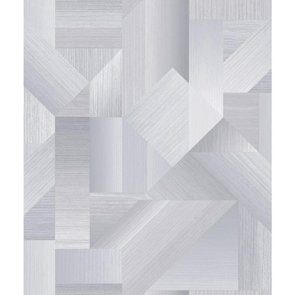 TexStyle Collection Grey and White Geometric Shape Shifter Metallic Non-Pasted Non-Woven Paper Wallpaper Roll