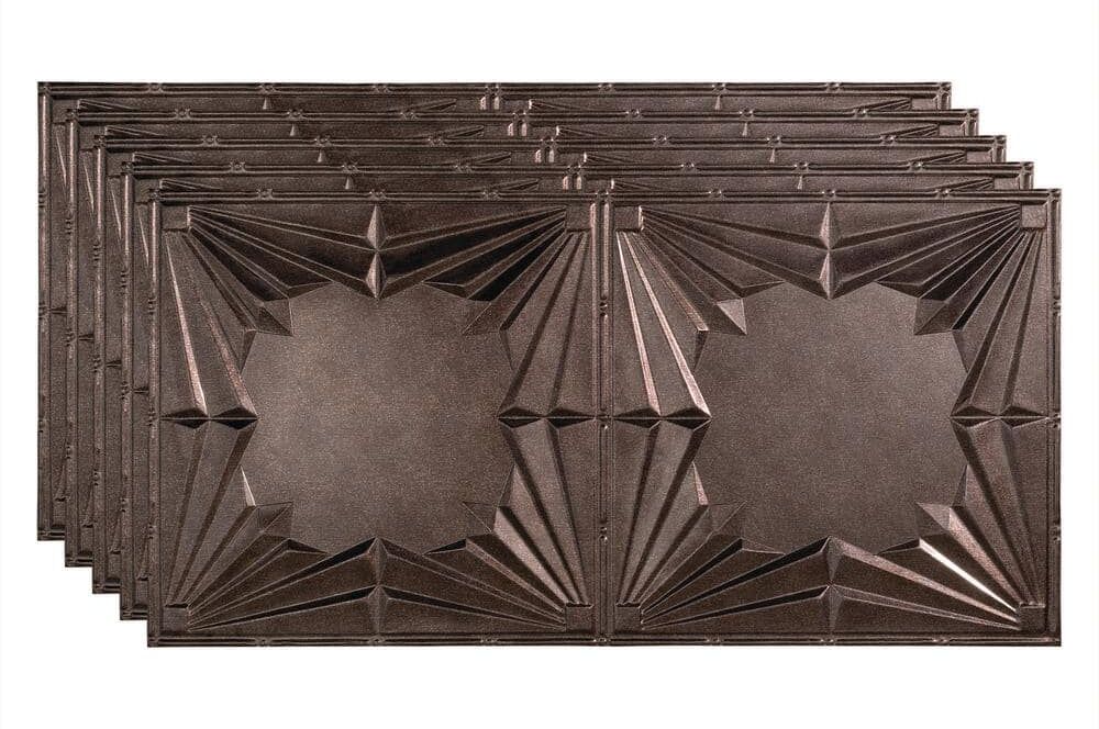 Fasade Art Deco 2 ft. x 4 ft. Glue Up Vinyl Ceiling Tile in Smoked Pewter (40 sq. ft.)