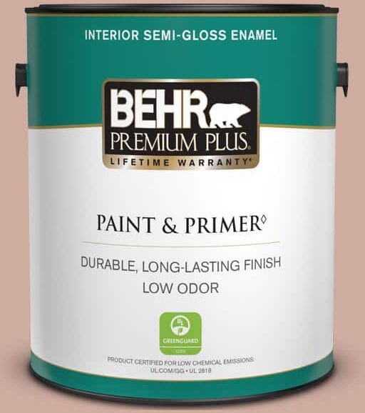 BEHR PREMIUM PLUS 1 gal. #MQ1-50 Art Deco Pink Semi-Gloss Enamel Low Odor Interior Paint & Primer