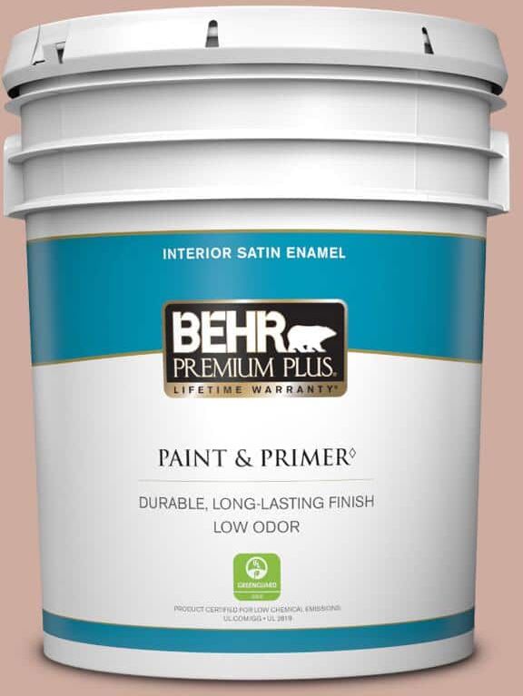 BEHR PREMIUM PLUS 5 gal. #MQ1-50 Art Deco Pink Satin Enamel Low Odor Interior Paint & Primer