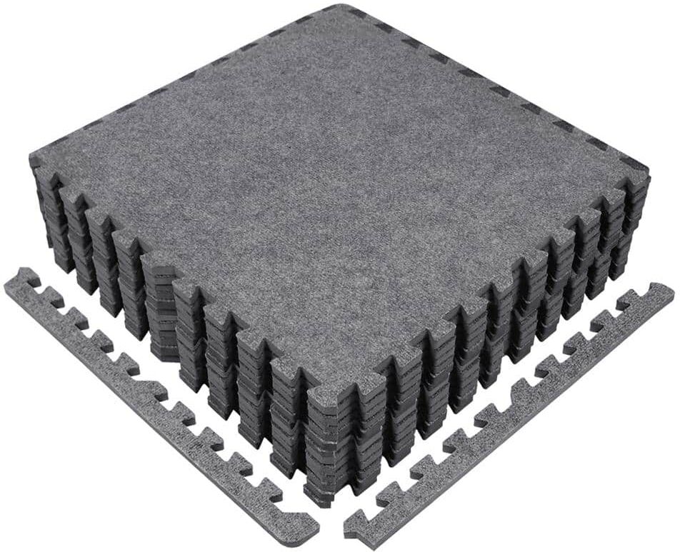 CAP Carpet Texture Top Gray 24 in. x 24 in. x 12 mm Interlocking Mats for Home Gym, Kids Room & Living Room (48 sq. ft.)