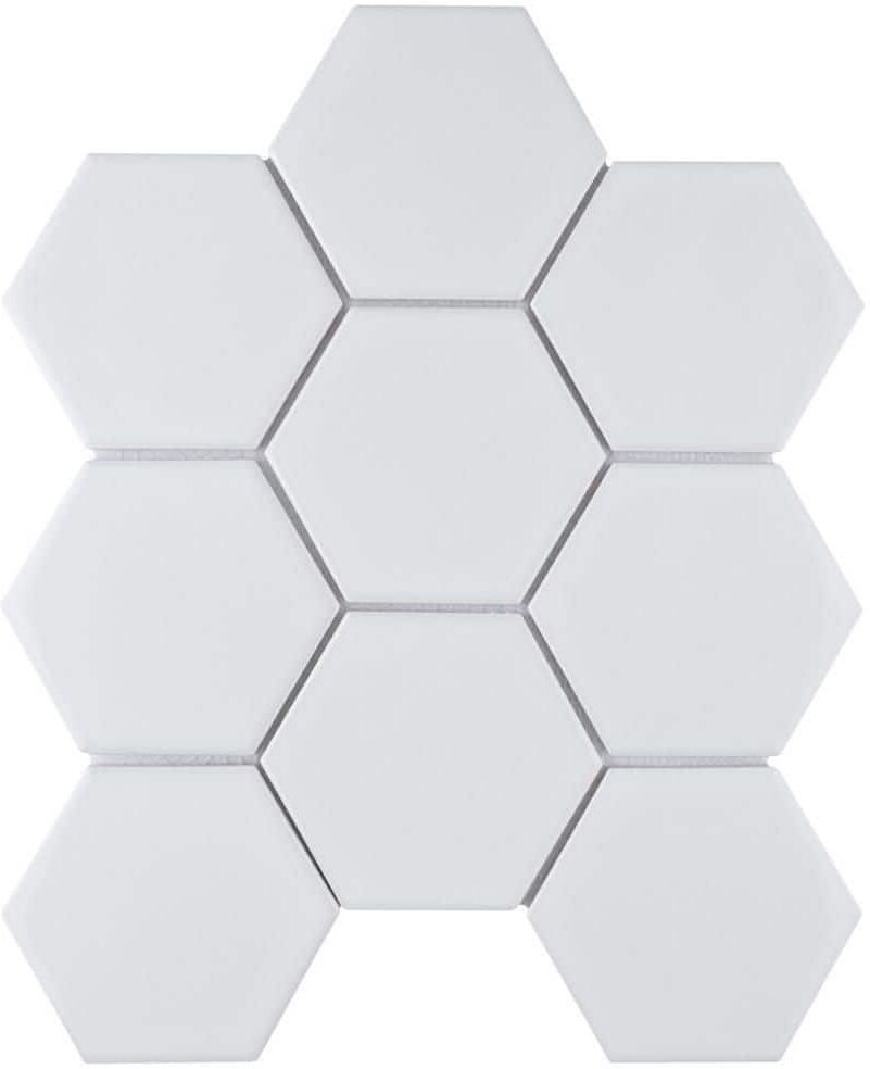 Merola Tile Metro Super 4 in. Hex Glossy White 10 in. x 11-1/2 in. Porcelain Mosaic Tile (8.2 sq. ft./Case)