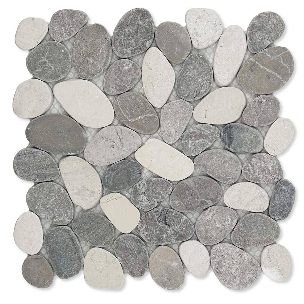 TILE CONNECTION Sliced Pebble Earl Grey 11-1/4 in. x 11-1/4 in. x 9.5 mm Mesh-Mounted Mosaic Tile (9.61 sq. ft./case)