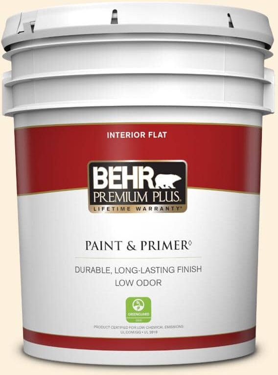 BEHR PREMIUM PLUS 5 gal. #M260-1 String Cheese Flat Low Odor Interior Paint & Primer