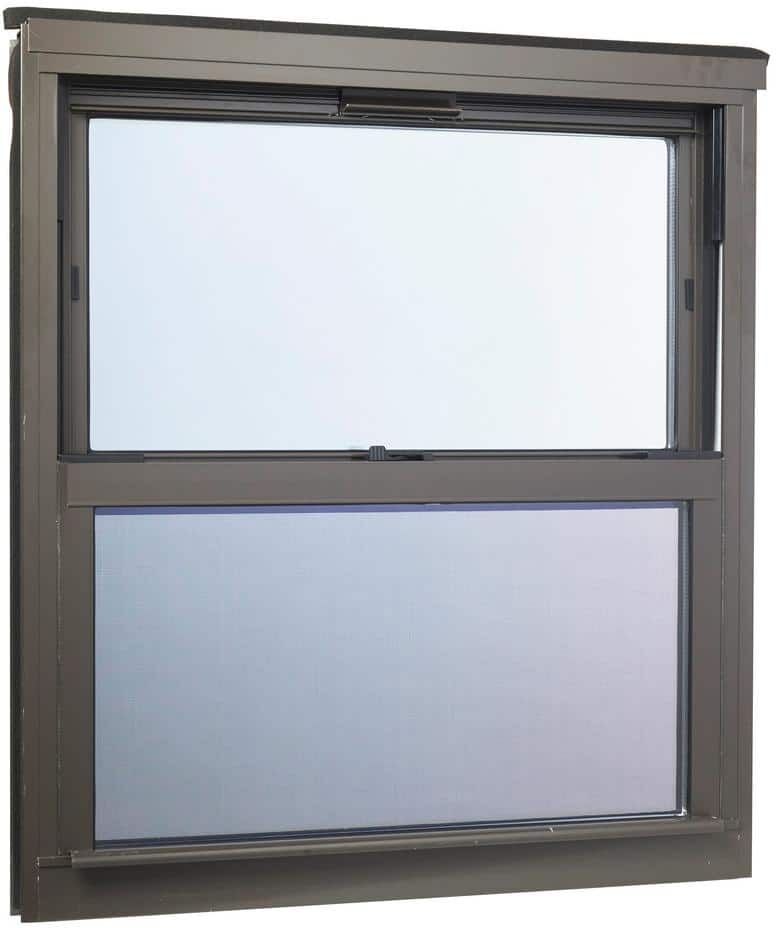 TAFCO WINDOWS 31.5 in. x 35.25 in. Double Hung Aluminum Window with Low-E Glass and Screen, Brown