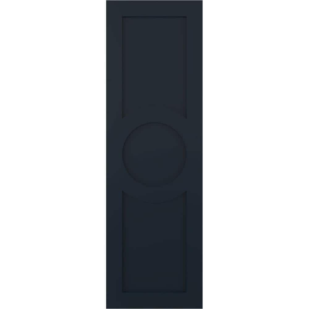 Ekena Millwork 12 in. x 78 in. True Fit Flat Panel PVC Center Circle Arts and Crafts Fixed Mount Shutters Pair in Starless Night Blue