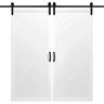Dogberry 42 in. x 84 in. White Herringbone Wood Double Sliding Barn Door with Hardware Kit