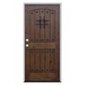 Pacific Entries 36 in. x 80 in. Walnut Right-Hand Inswing Arched 2-Panel V-Groove Speak Easy Stained Alder Prehung Front Door