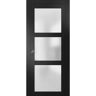 Sartodoors 2552 42 in. x 84 in. 3 Panel Black Finished Pine Wood Sliding Door with Pocket Hardware