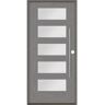 Krosswood Doors Modern Faux Pivot 36 in. x 80 in. 5 Lite Left-Hand/Inswing Satin Glass Malibu Grey Stain Fiberglass Prehung Front Door