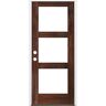 Krosswood Doors 36 in. x 80 in. Modern Hemlock Right-Hand/Inswing 3-Lite Clear Glass Red Mahogany Stain Wood Prehung Front Door