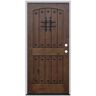 Pacific Entries 36 in. x 80 in. Walnut Left-Hand Inswing Arched 2-Panel V-Groove Speak Easy Stained Alder Prehung Front Door