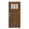MP Doors 36 in. x 80 in. Medium Oak Right-Hand Inswing 3 Lite Water Wave Craftsman Stained Fiberglass Prehung Front Door