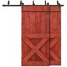 CALHOME 60 in. x 84 in. Mini X-Bypass Cherry Red Stained DIY Solid Wood Interior Double Sliding Barn Door with Hardware Kit