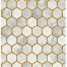 Seabrook Designs 56 sq. ft. Alaska Grey & Metallic Gold Faux Hex Tile Pre-Pasted Paper Wallpaper Roll