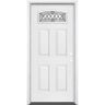 Masonite 36 in. x 80 in. Halifax Camber Fan Left Hand Primed White Smooth Fiberglass Prehung Front Door w/ Brickmold, Vinyl Frame