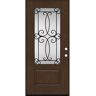 Steves & Sons Regency 36 in. x 96 in. 3/4Lite Georgian Decorative Glass RHOS Hickory Mahogany Fiberglass Prehung Front Door