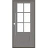 Krosswood Doors Modern Faux Pivot 36 in. x 80 in. 6-Lite Right-Hand/Inswing Clear Glass Malibu Grey Stain Fiberglass Prehung Front Door