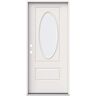 JELD-WEN 36 in. x 80 in. 1 Panel Right-Hand/Inswing 3/4 Lite Oval Clear Glass White Steel Prehung Front Door