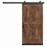 JELD-WEN 36 in. x 80 in. Karona Crossbuck Clear Stained Rustic Walnut Wood Sliding Barn Door with Hardware Kit