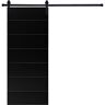 Modern LINE Designed 84 in. x 28 in. MDF Panel Black Painted Sliding Barn Door with Hardware Kit