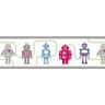 Dundee Deco Falkirk Brin II White, Grey, Silver, Red Robots Kids Pre-Pasted Wallpaper Border