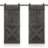 CALHOME Mini X 60 in. x 84 in. Carbon Gray Stained DIY Solid Pine Wood Interior Double Sliding Barn Door with Hardware Kit