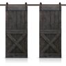 CALHOME Mini X 60 in. x 84 in. Charcoal Black Stained DIY Solid Pine Wood Interior Double Sliding Barn Door with Hardware Kit