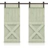 CALHOME Mini X 60 in. x 84 in. Sage Green Stained DIY Solid Pine Wood Interior Double Sliding Barn Door with Hardware Kit