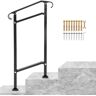 VEVOR Outdoor Stair Railing Fit 1 or 2 Steps Wrought Iron Handrail Adjustable Front Porch Hand Railings, Black