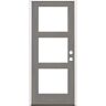 Krosswood Doors 32 in. x 96 in. Modern Hemlock Right-Hand/Inswing 3-Lite Clear Glass Grey Stain Wood Prehung Front Door