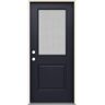 JELD-WEN 36 in. x 80 in. Right-Hand 1/2 Lite Streamed Ripple Glass Black Fiberglass Prehung Front Door